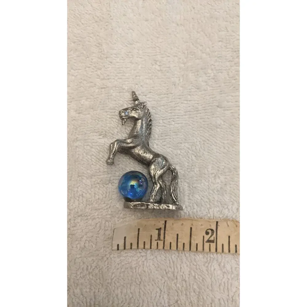 Pewter Unicorn Vintage 2 Inch with Blue Globe
